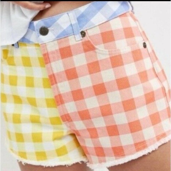 Farm Rio for Anthropologie like  New Gingham Color Block Denim Shorts - Picture 3 of 5